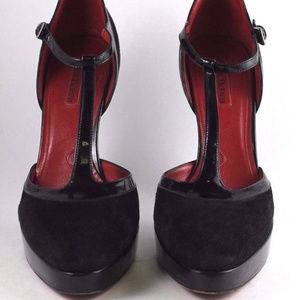 Cesare Paciotti T-strap Patent and Suede Heel